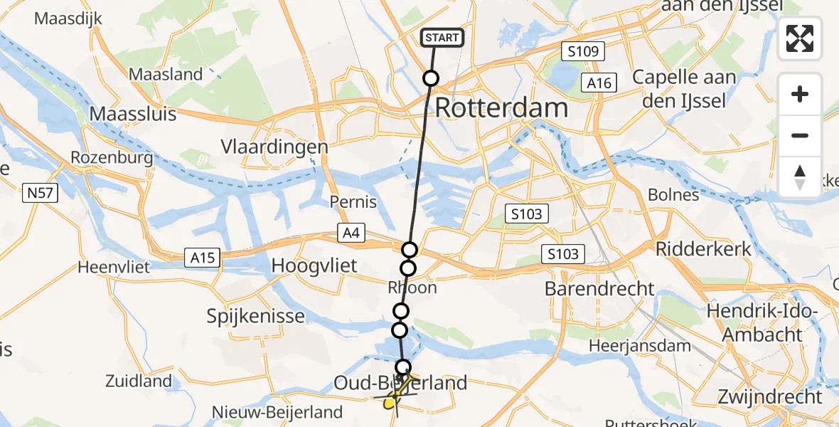 Routekaart van de vlucht: Lifeliner 2 naar Oud-Beijerland