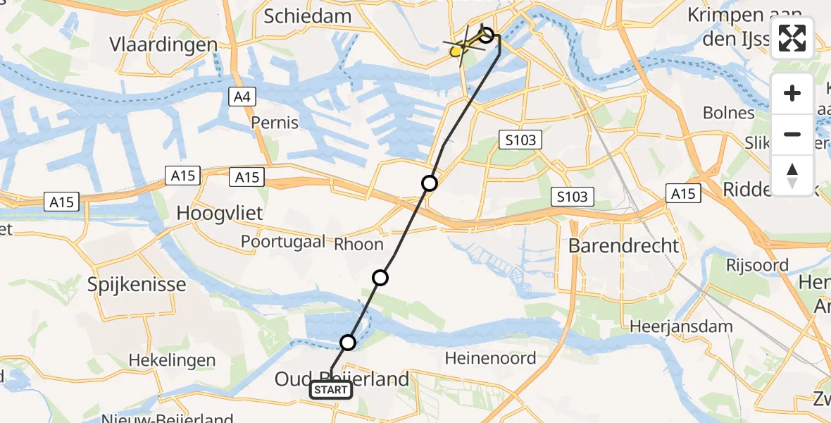 Routekaart van de vlucht: Lifeliner 2 naar Erasmus MC