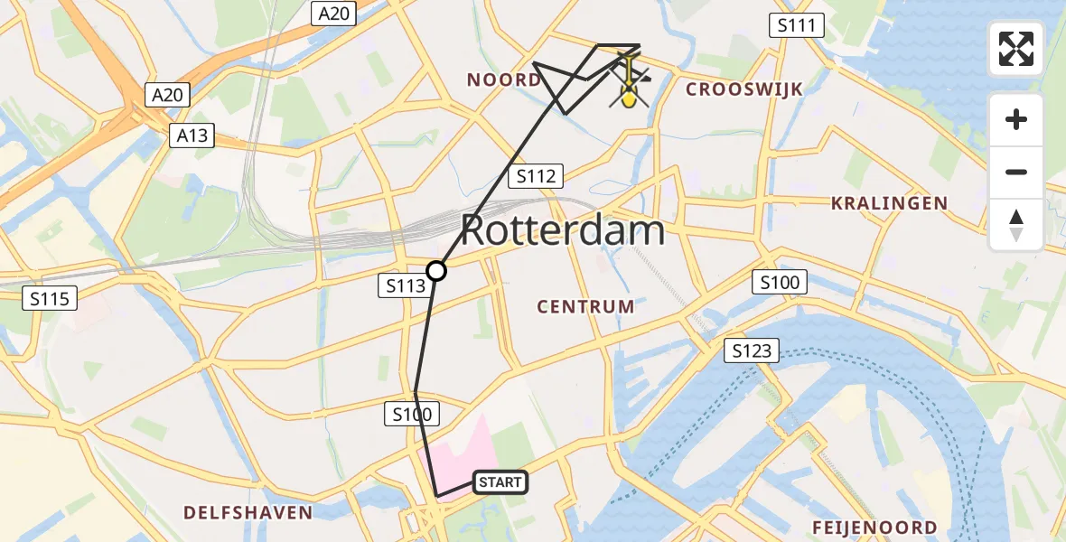 Routekaart van de vlucht: Lifeliner 2 naar Rotterdam