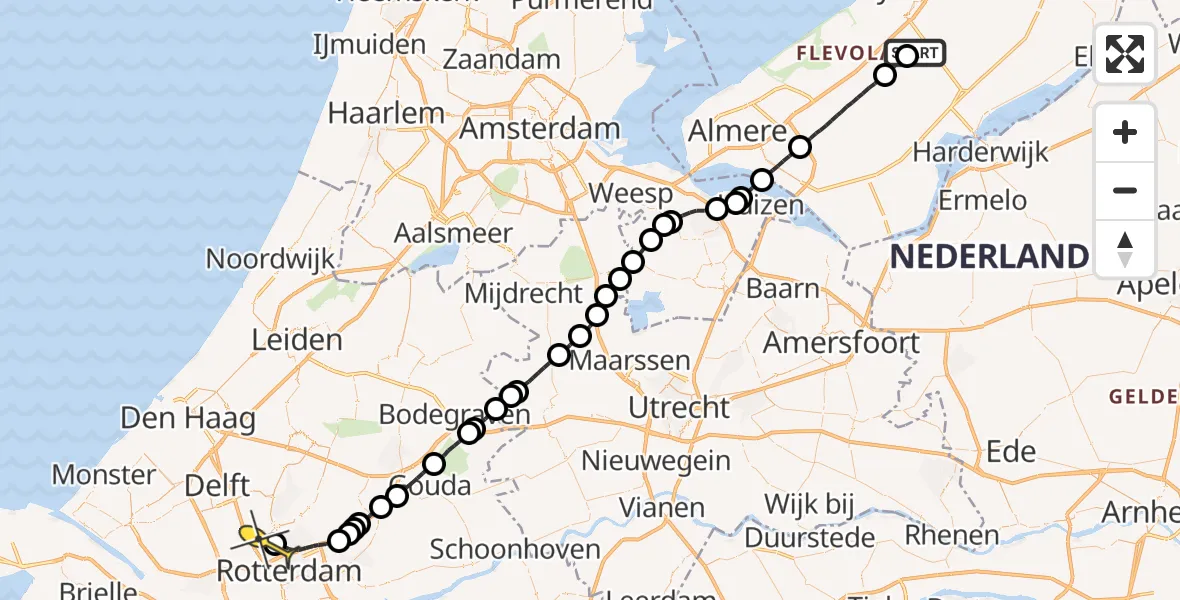 Routekaart van de vlucht: Traumaheli naar Rotterdam The Hague Airport