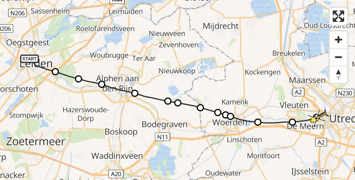 Routekaart van de vlucht: Lifeliner 1 naar Utrecht