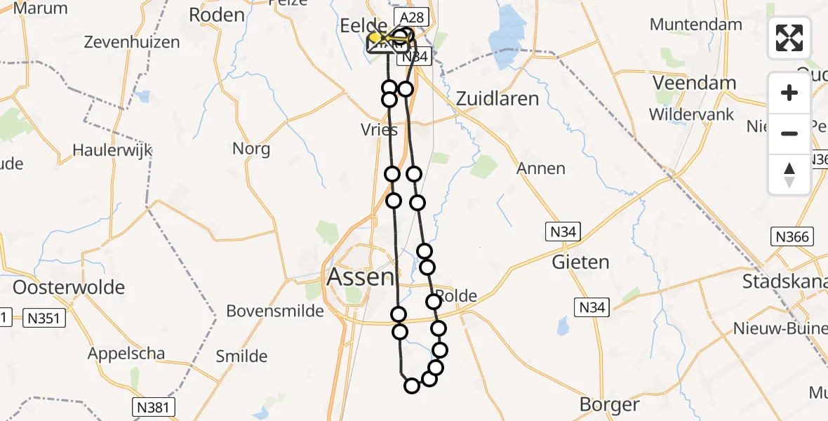 Routekaart van de vlucht: Lifeliner 4 naar Groningen Airport Eelde