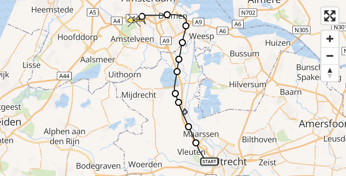 Routekaart van de vlucht: Lifeliner 1 naar VU Medisch Centrum Amsterdam