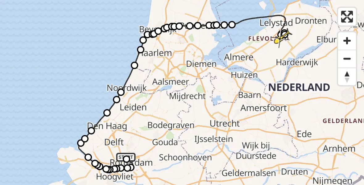 Routekaart van de vlucht: Traumaheli naar Lelystad Airport