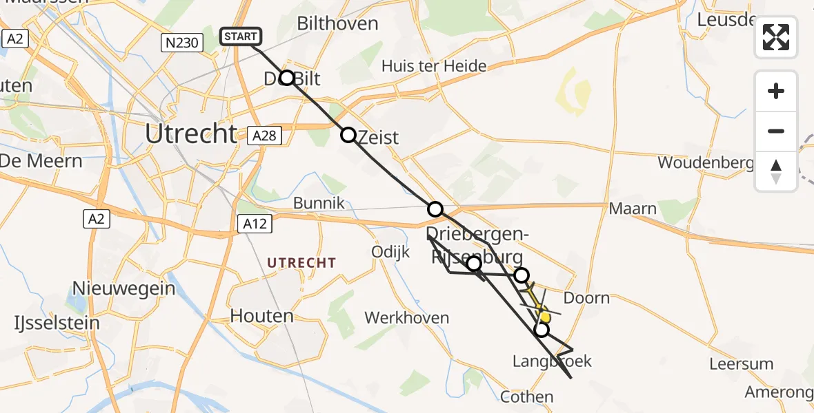 Routekaart van de vlucht: Politieheli naar Doorn