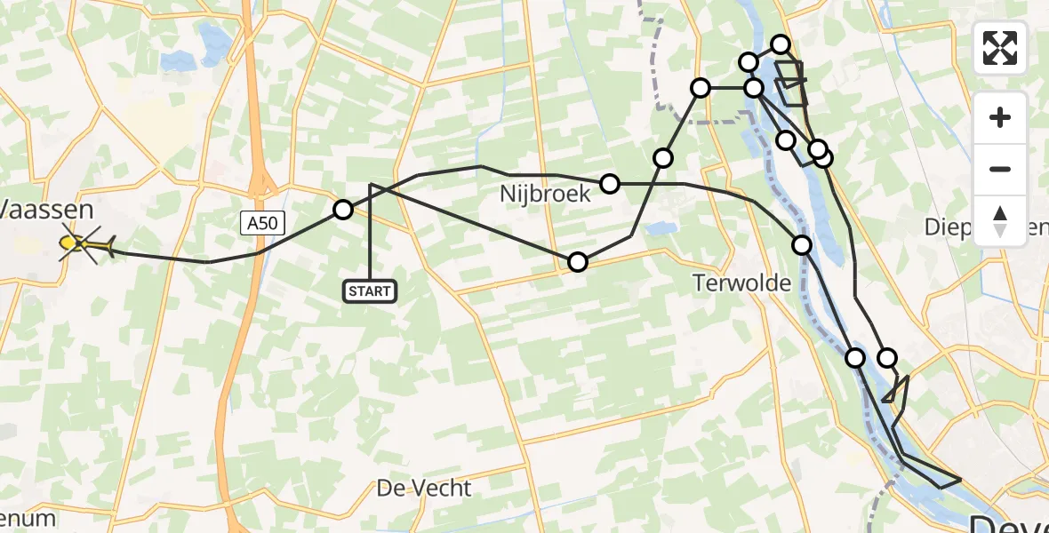 Routekaart van de vlucht: Politieheli naar Vaassen