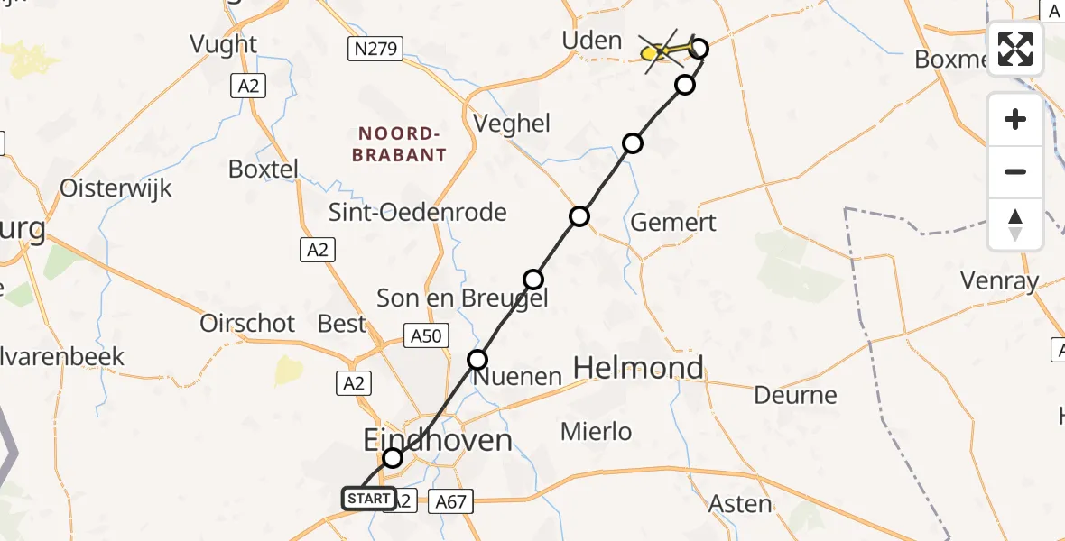 Routekaart van de vlucht: Lifeliner 3 naar Vliegbasis Volkel