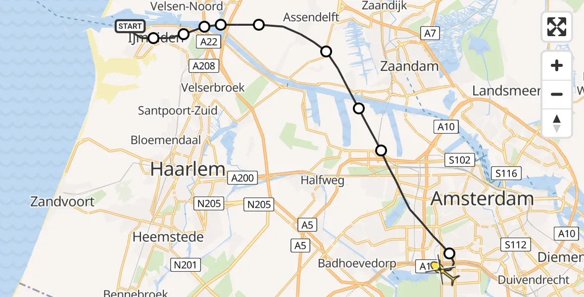 Routekaart van de vlucht: Lifeliner 1 naar VU Medisch Centrum Amsterdam