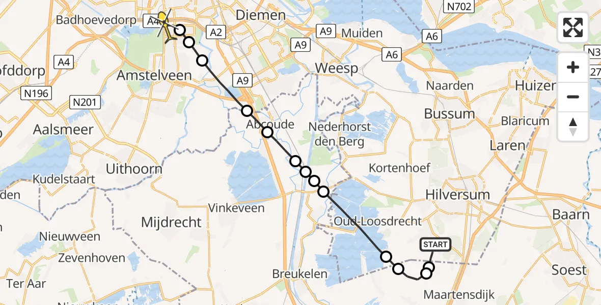 Routekaart van de vlucht: Lifeliner 1 naar VU Medisch Centrum Amsterdam