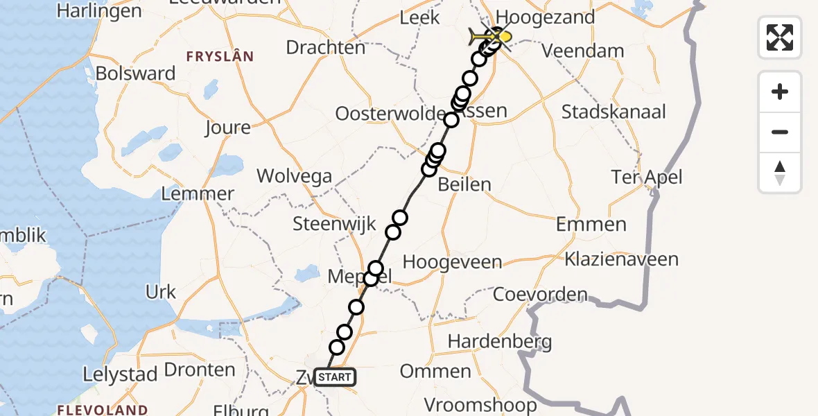 Routekaart van de vlucht: Lifeliner 4 naar Groningen Airport Eelde