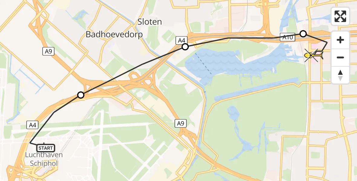 Routekaart van de vlucht: Lifeliner 1 naar VU Medisch Centrum Amsterdam