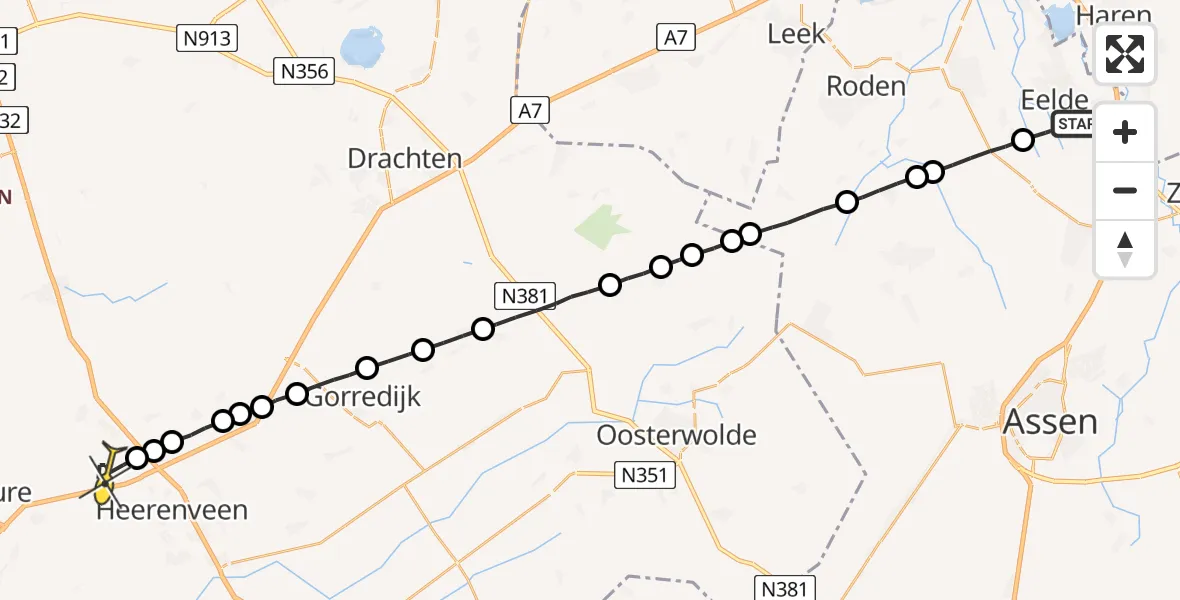 Routekaart van de vlucht: Lifeliner 4 naar Heerenveen