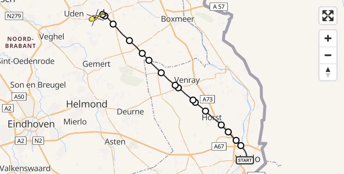 Routekaart van de vlucht: Lifeliner 3 naar Vliegbasis Volkel