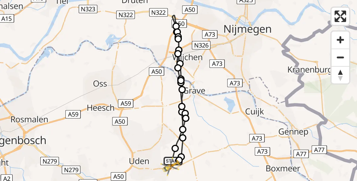 Vluchtroute Traumahelikopter Vliegbasis Volkel - Vliegbasis Volkel, 01 april 2023, 09:45