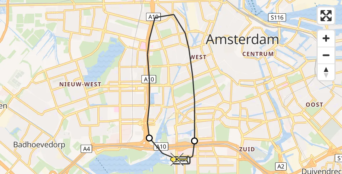 Routekaart van de vlucht: Lifeliner 1 naar VU Medisch Centrum Amsterdam