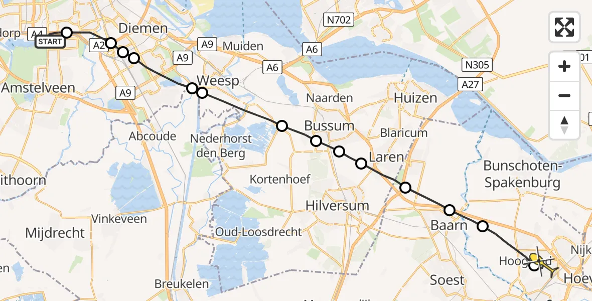 Routekaart van de vlucht: Lifeliner 1 naar Amersfoort