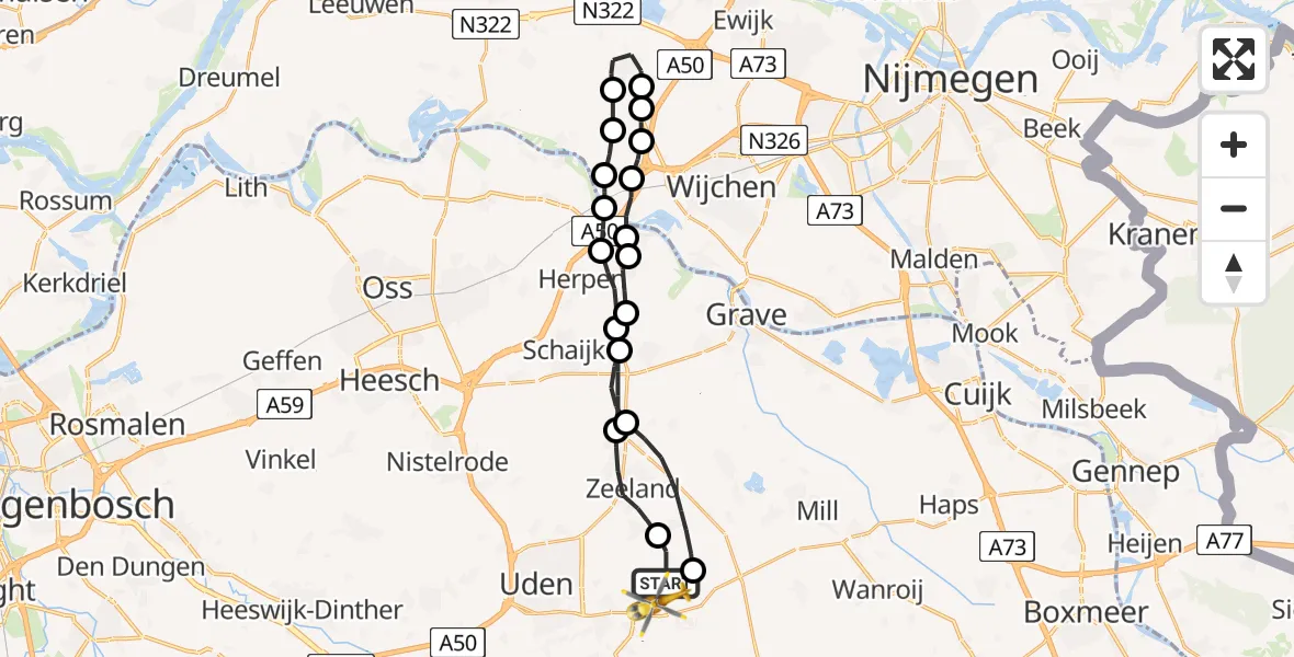 Vluchtroute Traumahelikopter Vliegbasis Volkel - Vliegbasis Volkel, 01 april 2023, 10:34