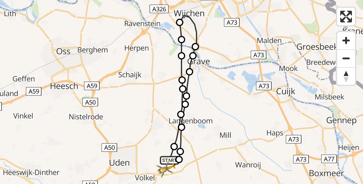 Vluchtroute Traumahelikopter Vliegbasis Volkel - Vliegbasis Volkel, 01 april 2023, 13:25