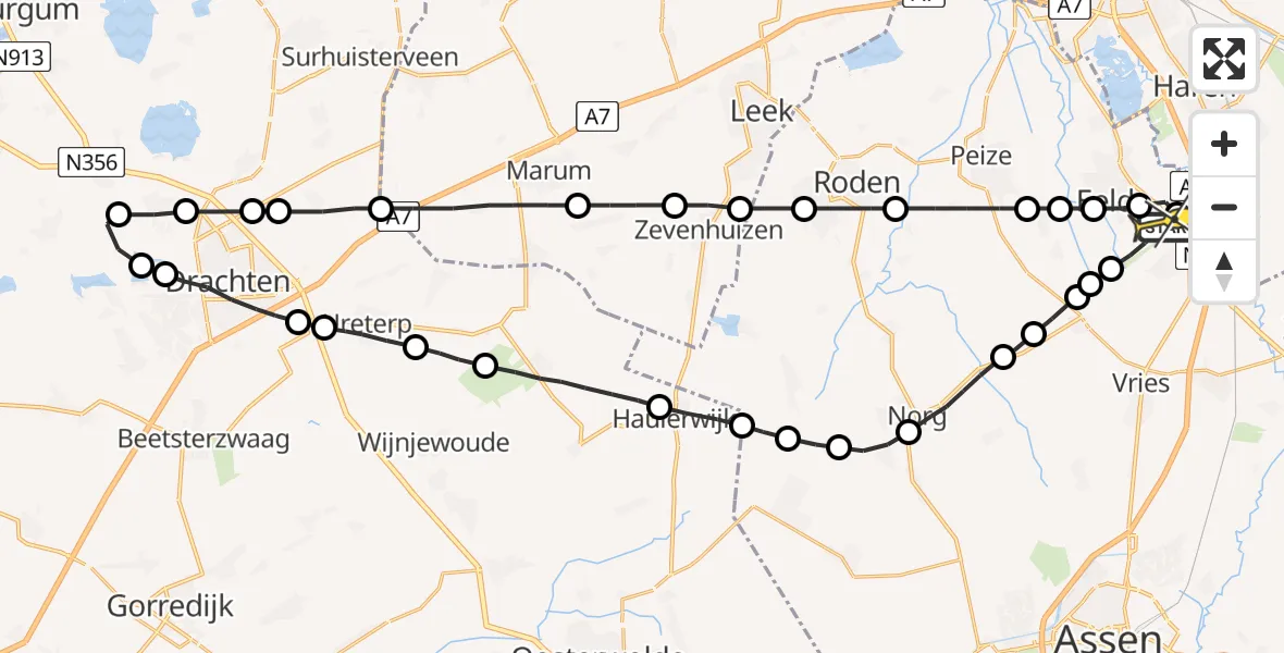 Routekaart van de vlucht: Lifeliner 4 naar Groningen Airport Eelde