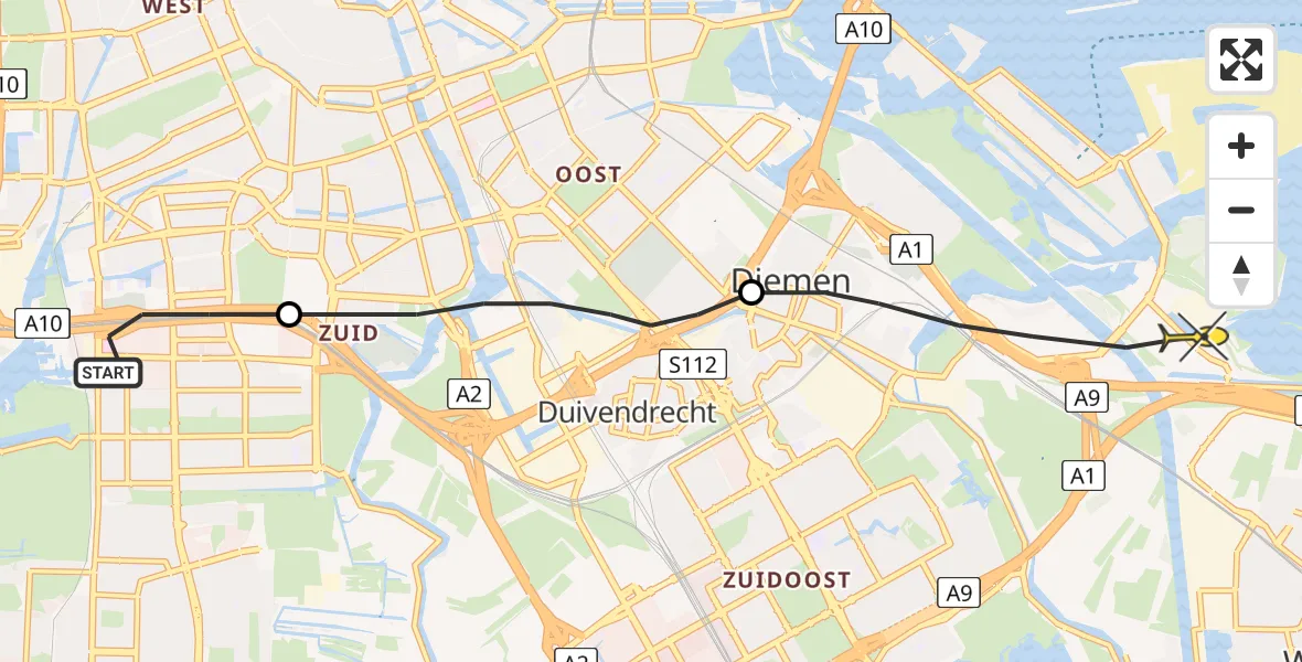 Routekaart van de vlucht: Lifeliner 1 naar Diemen