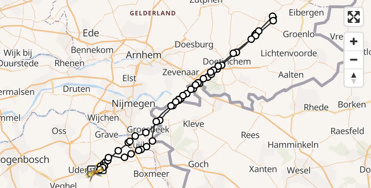 Vluchtroute Traumahelikopter Vliegbasis Volkel - Vliegbasis Volkel, 01 april 2023, 16:04