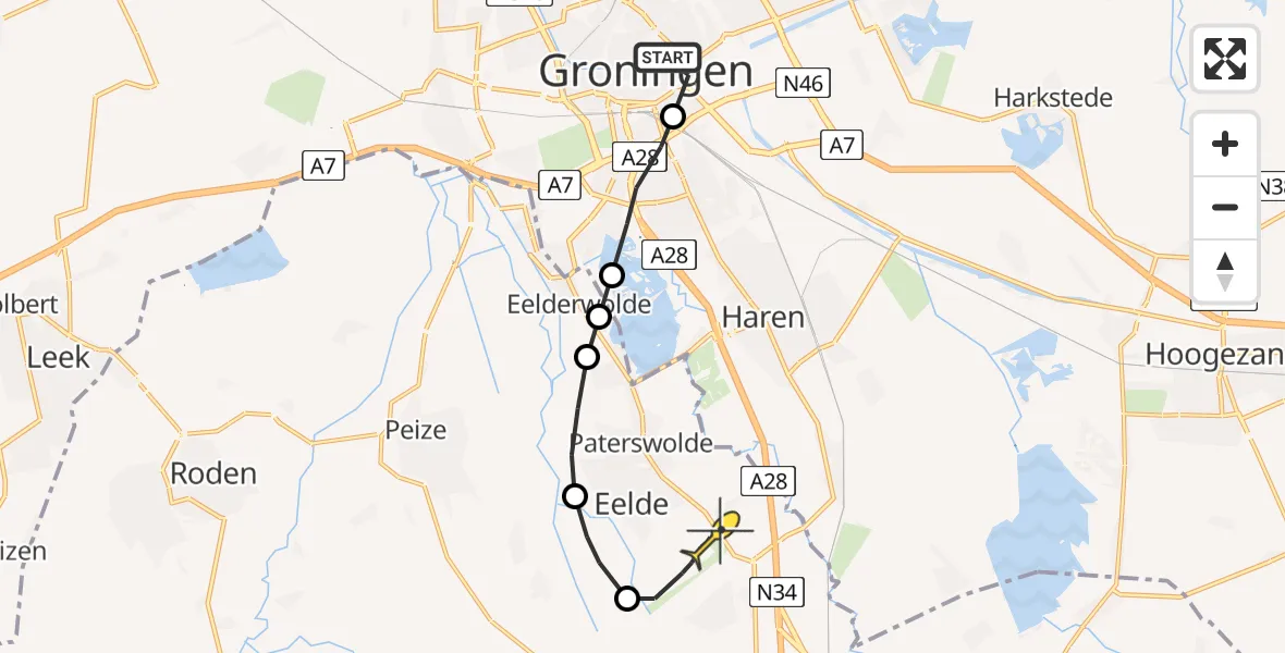 Routekaart van de vlucht: Lifeliner 4 naar Groningen Airport Eelde