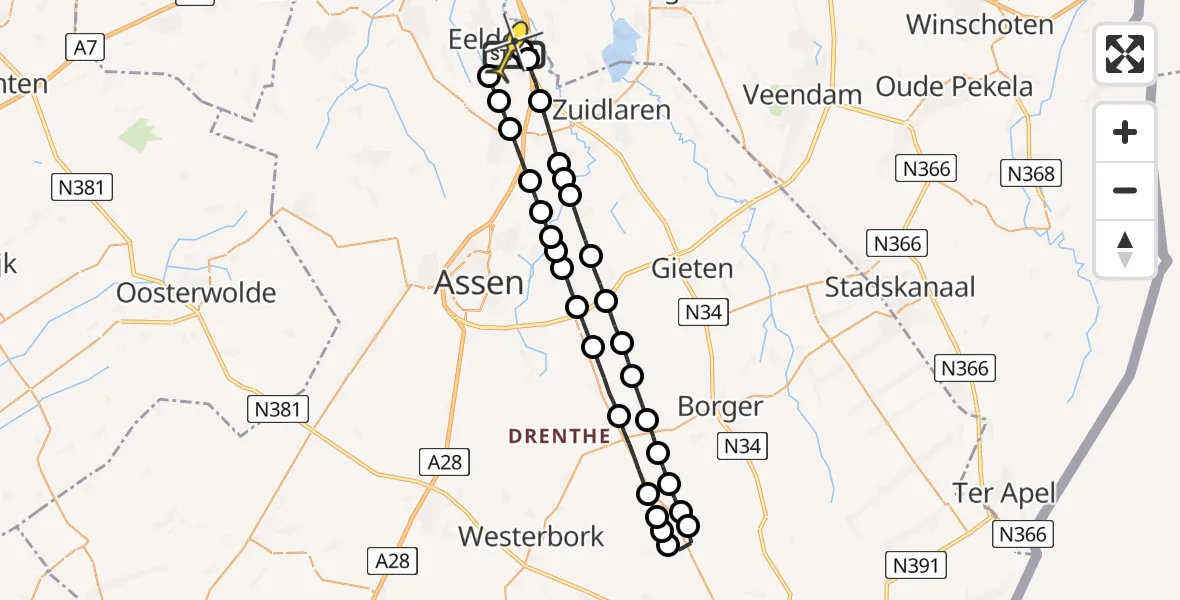 Routekaart van de vlucht: Lifeliner 4 naar Groningen Airport Eelde