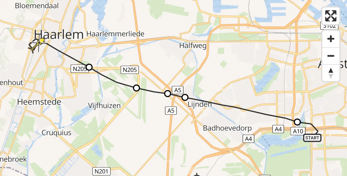 Routekaart van de vlucht: Lifeliner 1 naar Haarlem