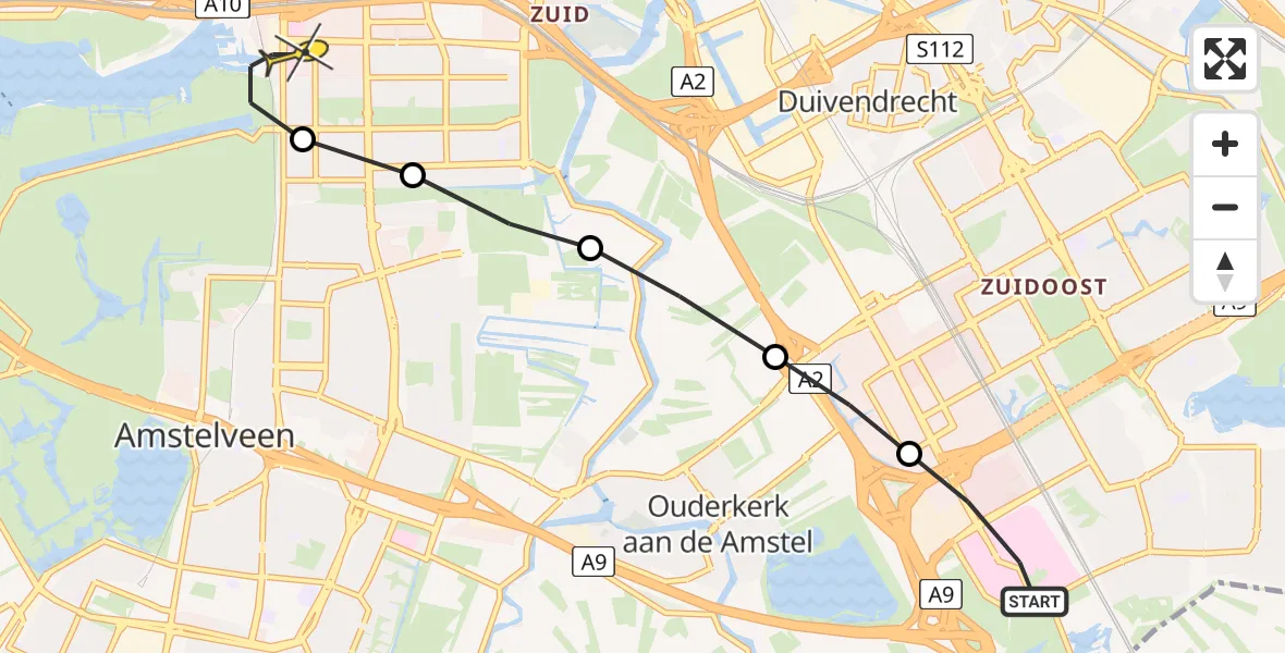 Routekaart van de vlucht: Lifeliner 1 naar VU Medisch Centrum Amsterdam