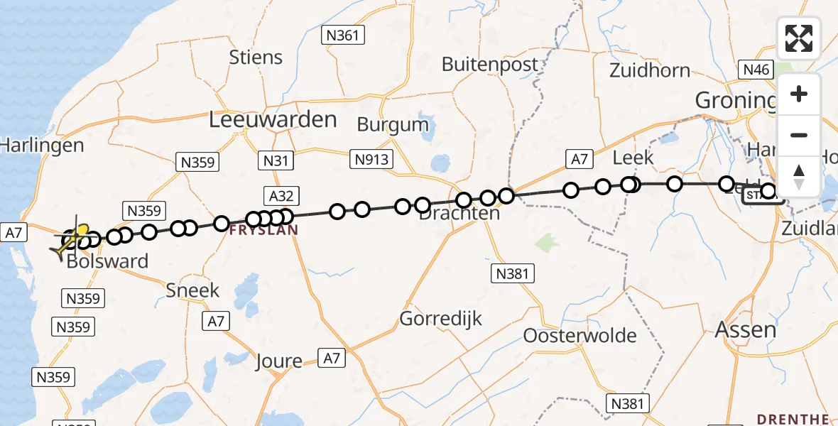 Routekaart van de vlucht: Lifeliner 4 naar Schettens