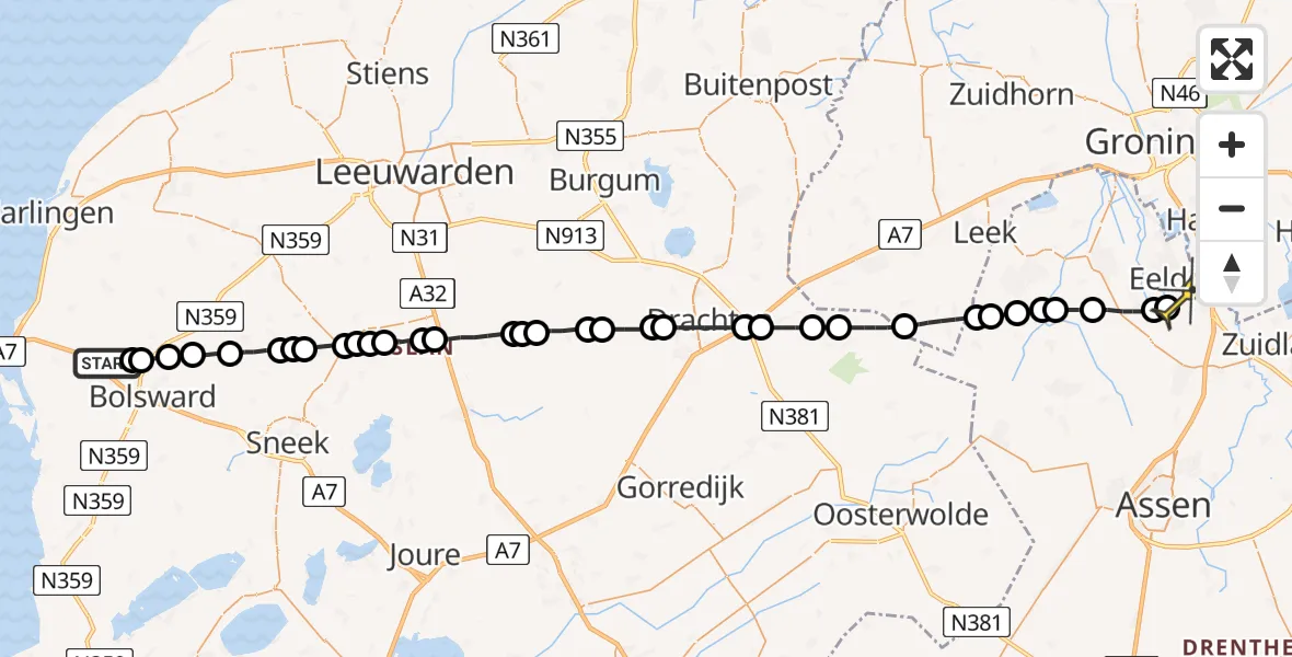 Routekaart van de vlucht: Lifeliner 4 naar Groningen Airport Eelde