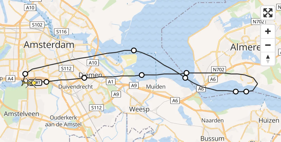 Routekaart van de vlucht: Lifeliner 1 naar VU Medisch Centrum Amsterdam
