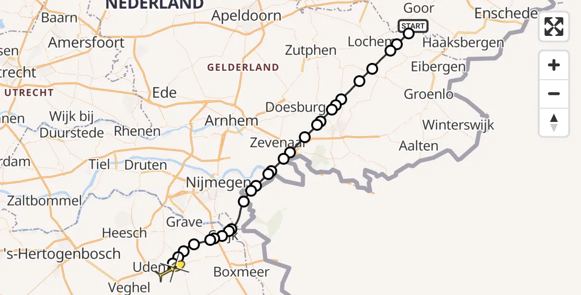 Routekaart van de vlucht: Lifeliner 3 naar Vliegbasis Volkel