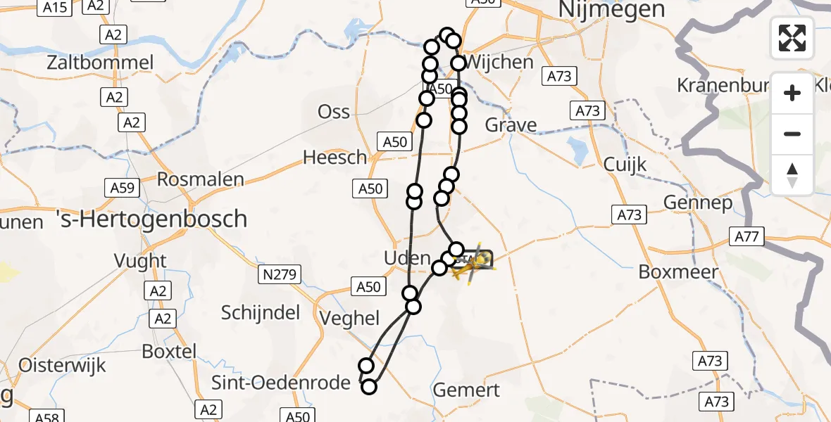 Vluchtroute Traumahelikopter Vliegbasis Volkel - Vliegbasis Volkel, 02 april 2023, 11:33
