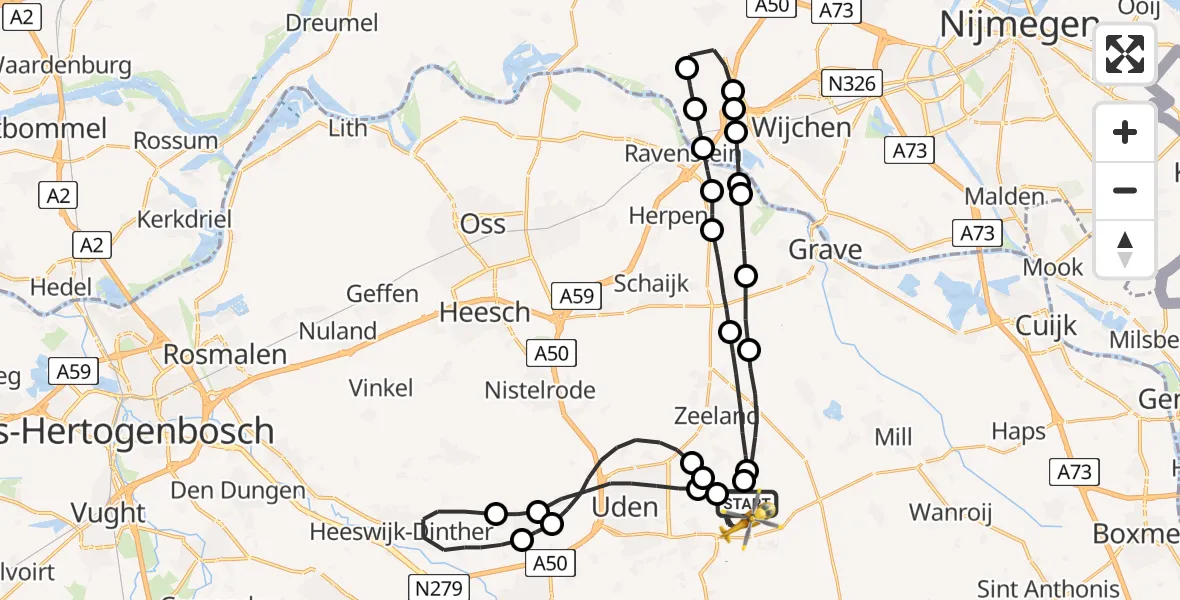 Vluchtroute Traumahelikopter Vliegbasis Volkel - Vliegbasis Volkel, 02 april 2023, 13:06