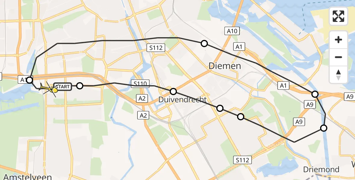 Routekaart van de vlucht: Lifeliner 1 naar VU Medisch Centrum Amsterdam