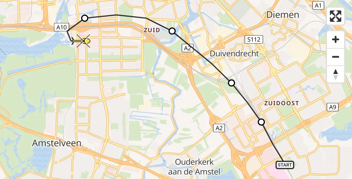 Routekaart van de vlucht: Lifeliner 1 naar VU Medisch Centrum Amsterdam