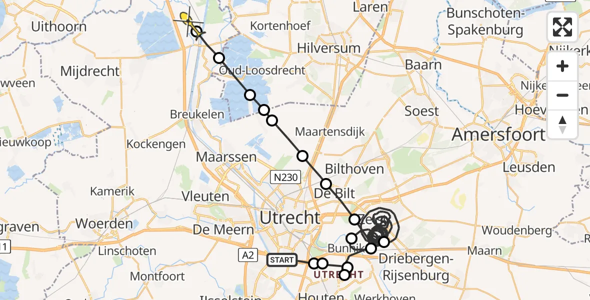 Routekaart van de vlucht: Politieheli naar Baambrugge