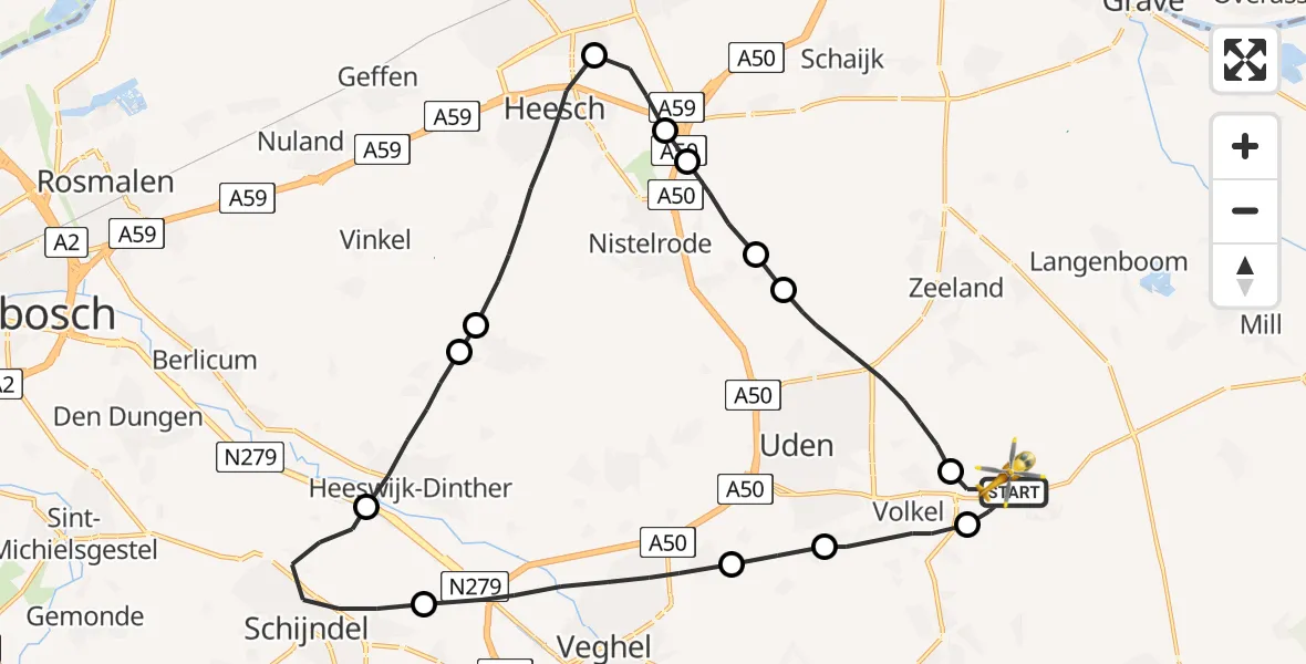 Vluchtroute Traumahelikopter Vliegbasis Volkel - Vliegbasis Volkel, 02 april 2023, 17:42