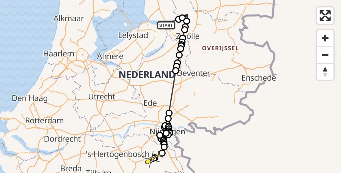 Routekaart van de vlucht: Politieheli naar Vliegbasis Volkel