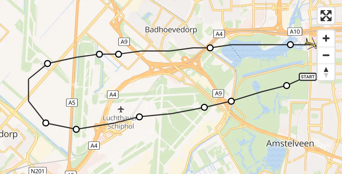 Routekaart van de vlucht: Lifeliner 1 naar VU Medisch Centrum Amsterdam