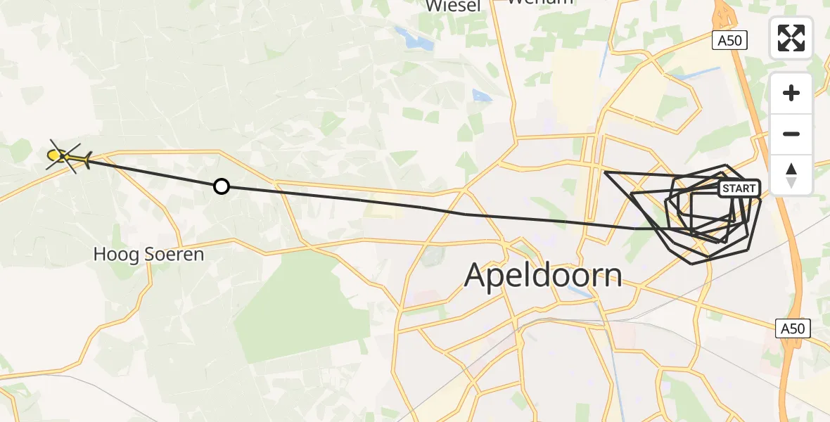 Routekaart van de vlucht: Politiehelikopter naar Uddel