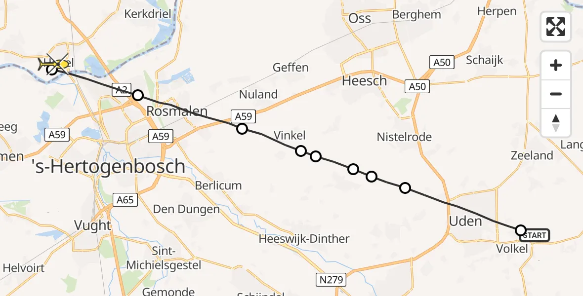 Routekaart van de vlucht: Lifeliner 3 naar Hedel