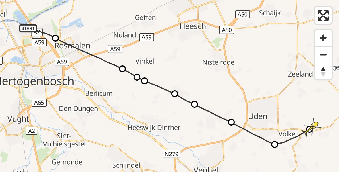 Routekaart van de vlucht: Lifeliner 3 naar Vliegbasis Volkel