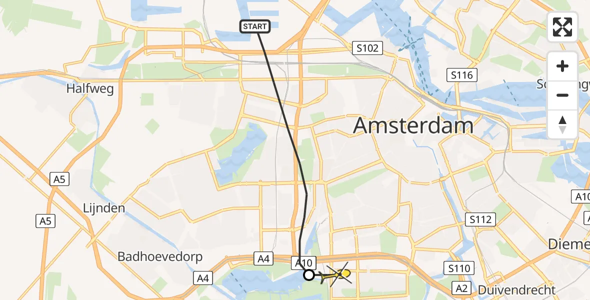 Routekaart van de vlucht: Lifeliner 1 naar VU Medisch Centrum Amsterdam