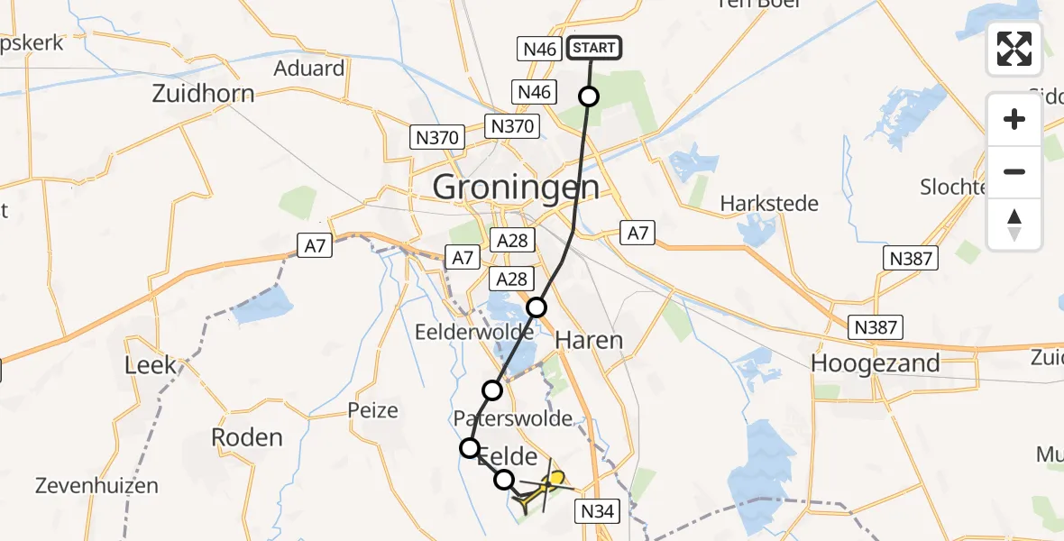 Routekaart van de vlucht: Lifeliner 4 naar Groningen Airport Eelde