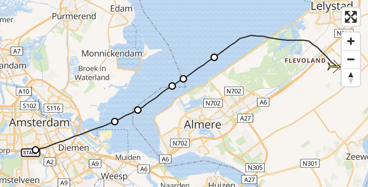 Routekaart van de vlucht: Lifeliner 1 naar Lelystad