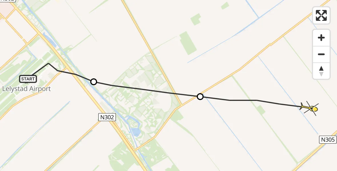 Routekaart van de vlucht: Traumaheli naar Biddinghuizen