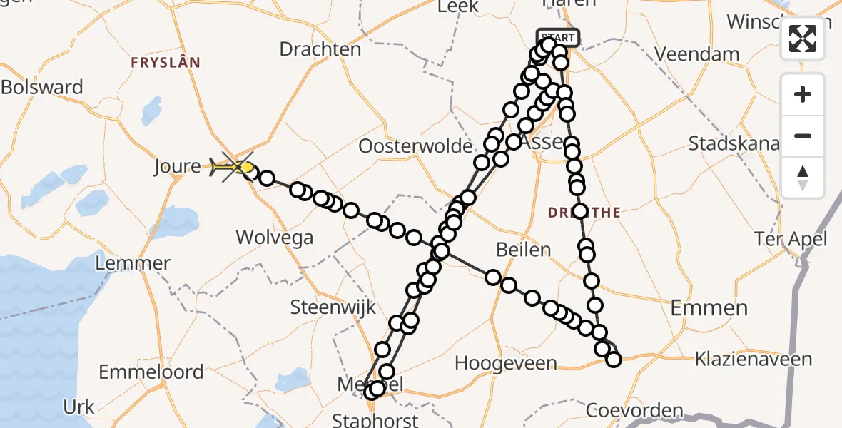 Routekaart van de vlucht: Lifeliner 4 naar Heerenveen