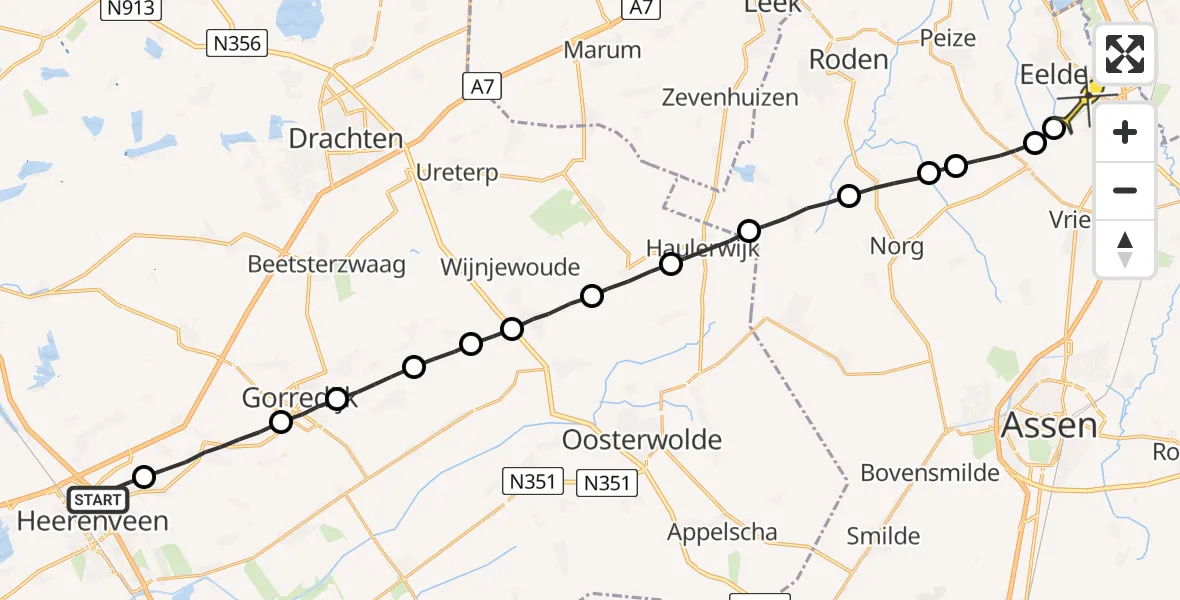 Routekaart van de vlucht: Lifeliner 4 naar Groningen Airport Eelde